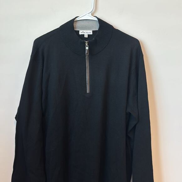 Peter Millar Nappa Quarter-Zip Merino Wool Silk Blend Black Sweater Size: XL - Picture 3 of 8